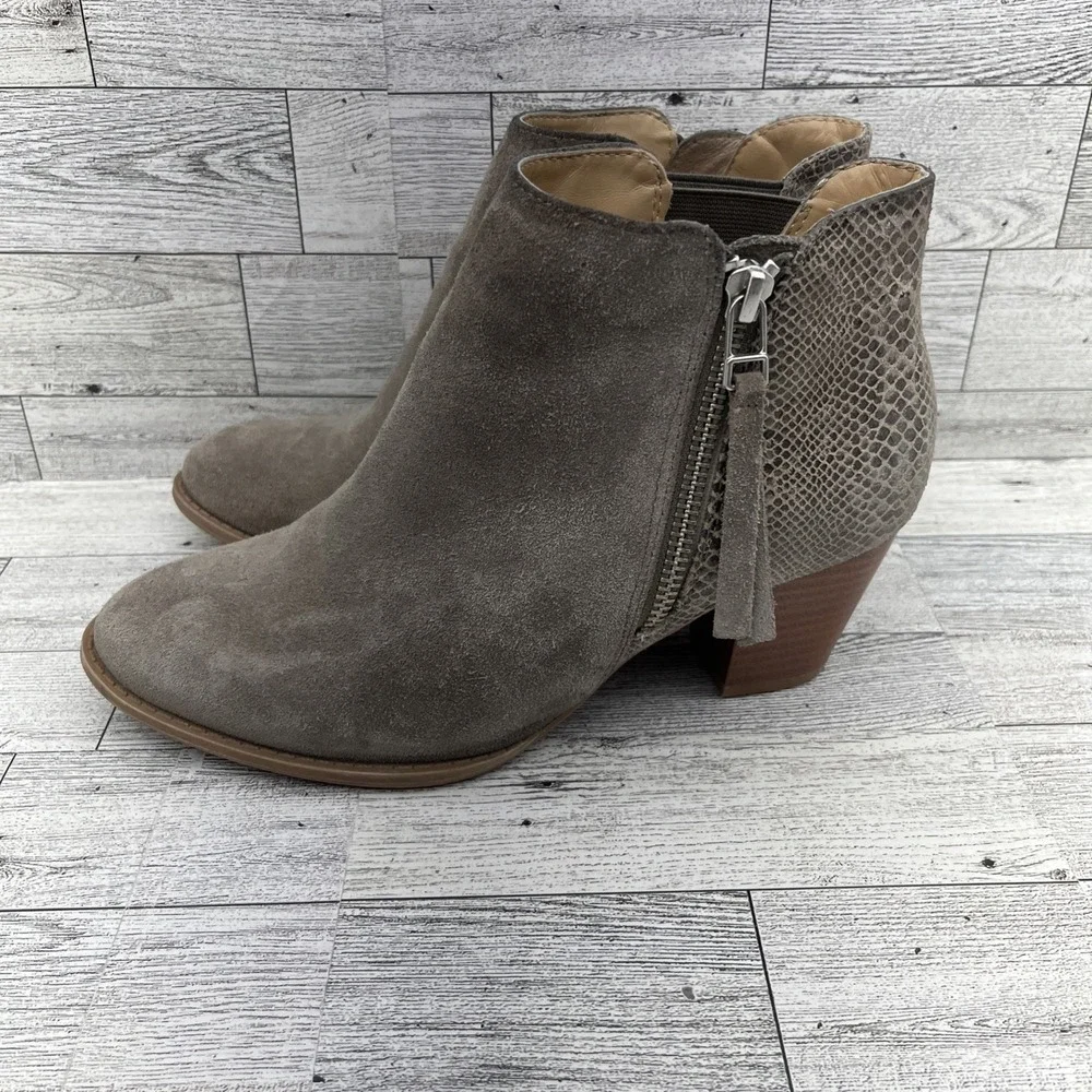 Vionic Anne‎ Tan Snake Print Leather Suede Ankle Boots Women Size 6